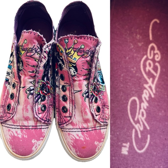 Ed Hardy Shoes - ED HARDY Vintage Y2K Tattoo PANTHER & Roses Print Slip-On SNEAKERS Size 6